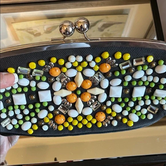 Chloe Black kiss lock Clutch with Colorful Beads - Picture 3 of 16